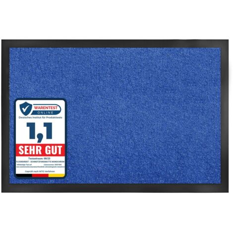Tapis de Porte Paillasson d'entrée Monochrom Bleu 90 x 120 cm