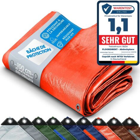 Bâche de protection imperméable multifonctionnelle 140 g/m² Orange 6 x 1,5 m (1/5)
