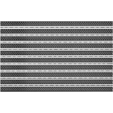 Relaxdays Paillasson gris chiné tapis d'entrée couloir intérieur extra plat  mince 90 x 120 cm, noir-gris