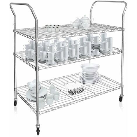Casa Pura – Chariot de cuisine 3 étagères en métal chromé – 4 roulettes pivotantes – Dimensions 103x45x103,5 cm – 2 poignées pour service (1/5)