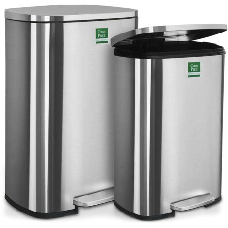 Casa Pura – Poubelle à pédale 30 litres en acier inoxydable – Système de tri des déchets – Fermeture automatique silencieuse – Poignée de transport