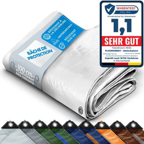 Floordirekt – Bâche de protection imperméable 140 g/m² – Résistante aux déchirures – Œillets métalliques antirouille – Dimensions 1,5 x 6 m (1/5)