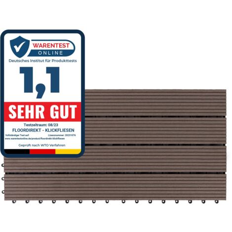 Floordirekt – Dalle de terrasse WPC marron foncé 60 x 30 cm – Système de clic – Résistante aux intempéries – Fonction de drainage