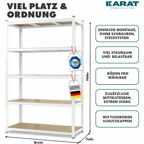 Étagère pour charge lourde Meuble de rangement Grizzly 5 Étages (aggloméré) Blanc 180 x 90 x 60 cm