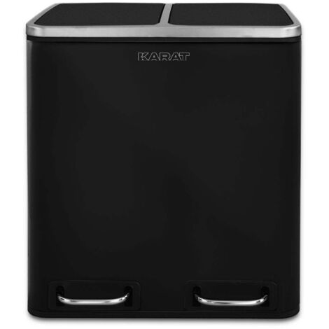 Casa Pura – Poubelle tri sélectif 2 compartiments 60 litres – Acier inoxydable noir – Couvercle amortisseur – Poignées encadrées pour soulèvement facile