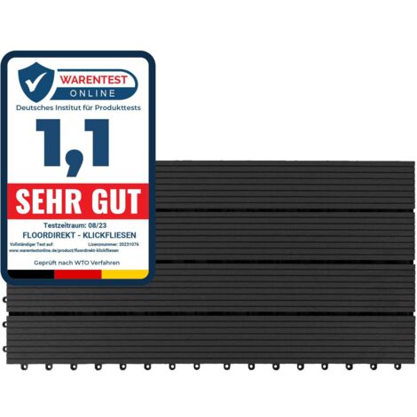 Floordirekt – Dalle de terrasse WPC anthracite 60 x 30 cm – Système de clic – Résistante aux intempéries – Fonction de drainage intégrée