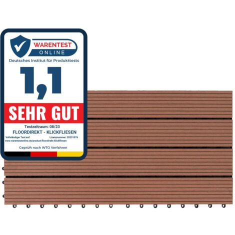 Floordirekt – Dalle de terrasse WPC marron clair 60 x 30 cm – Système de clic pratique – Résistant aux intempéries et aux moisissures