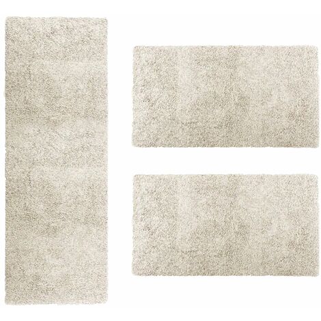 Karat – Descente de lit shaggy Sphinx crème – Ensemble 3 pièces : 1 tapis 67x240 cm + 2 tapis 67x140 cm – Antidérapant – Polypropylène