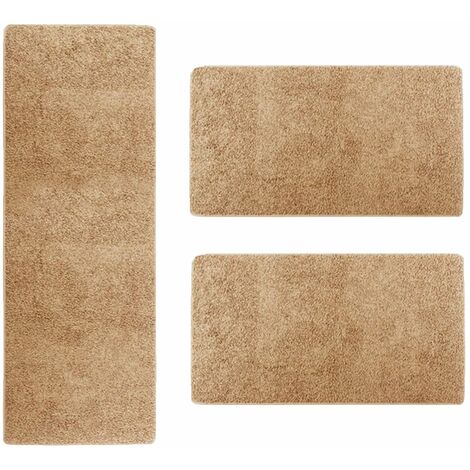 Karat – Descente de lit shaggy Sphinx beige – Ensemble 3 pièces : 1 tapis 67 x 240 cm + 2 tapis 67 x 140 cm – Dossier antidérapant – Polypropylène tufté