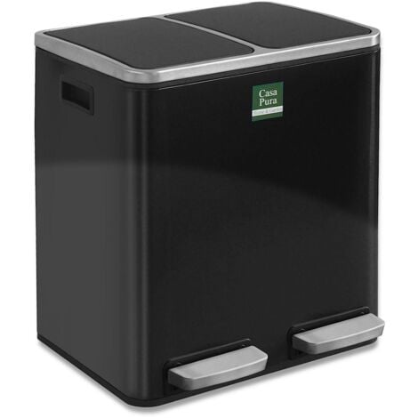 Poubelle de cuisine Félix, Noir, 2 compartiments de 15 Litres (30 Litres)