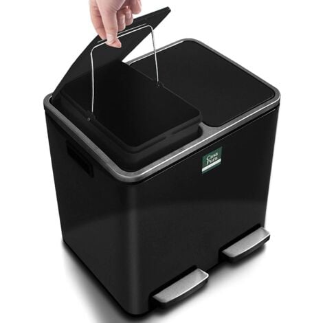 Poubelle de cuisine Félix, Noir, 2 compartiments de 15 Litres (30 Litres)