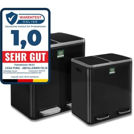 Poubelle de cuisine Félix, Noir, 2 compartiments de 15 Litres (30 Litres)