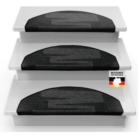 Tapis d'escalier Via Veneto Noir Demi-circulaire, 23.5 x 65 cm