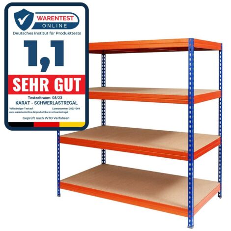 Mammut – Rayonnage étagère charge lourde tôle d'acier 4 étagères 200 x 150 x 60 cm – Charge max 1500 kg – Assemblage sans outils