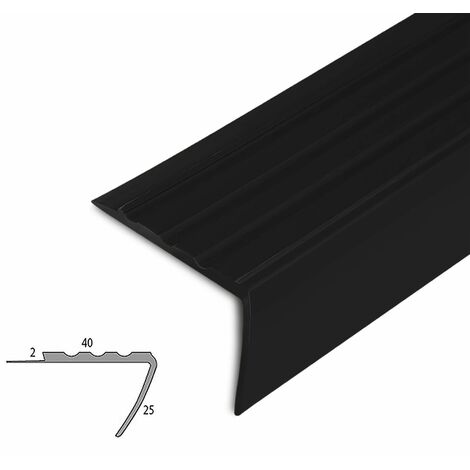 Seuil d'escalier Toronto PVC Montage avec ou sans perçage 40 x 25 mm Noir Longueur: 100 cm