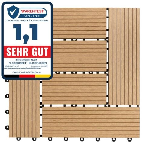 Revêtement de sol pour terrasse WPC Classique Ultra résistant Couleur du bois de Teck 30 x 30 cm