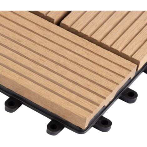 Revêtement de sol pour terrasse WPC Classique Ultra résistant Couleur du bois de Teck 30 x 30 cm