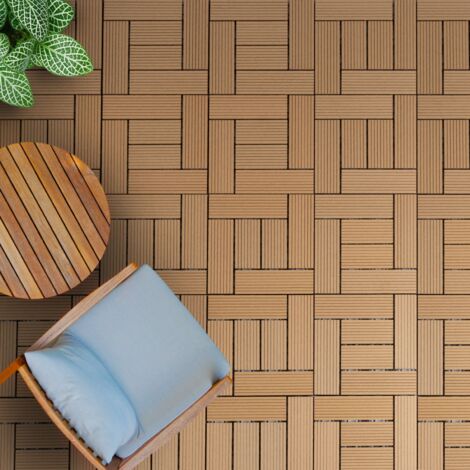 Revêtement de sol pour terrasse WPC Classique Ultra résistant Couleur du bois de Teck 30 x 30 cm
