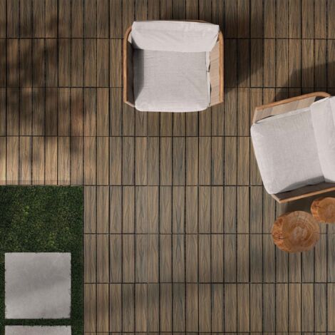 Revêtement de sol pour terrasse WPC Ultra résistant Classique Couleur mélange du bois de Teck 30 x 30 cm