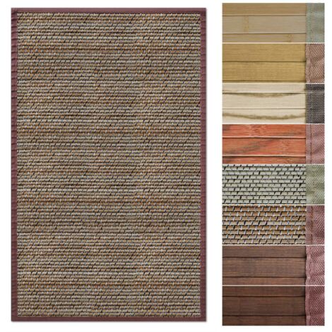 Tapis en bambou avec bord en tissu Design naturel 150 x 200 cm, Panda Marron