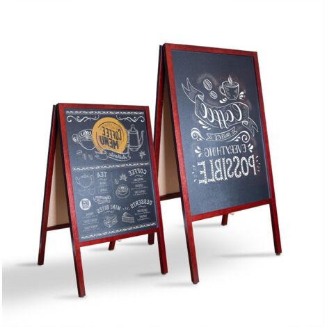 Karat – Panneau d'affichage extérieur pliable 51 x 4,5 x 81 cm – Cadre en bois de pin marron – 2 tableaux noirs inscriptibles – Charnières renforcées