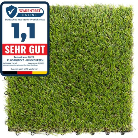 Floordirekt – Dalle extérieure en gazon synthétique 30 x 30 cm – Système à clic – Résistante aux intempéries – Base en plastique pour drainage (1/5)