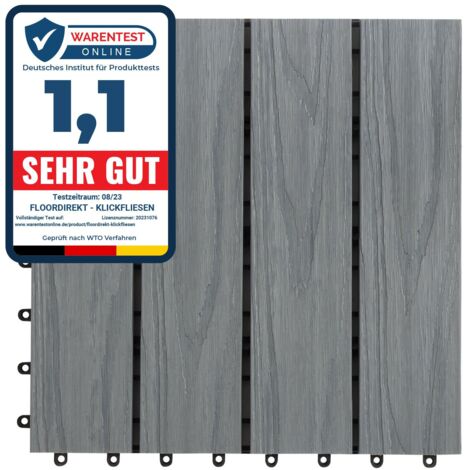 Karat – Dalle de terrasse WPC gris 30 x 30 cm – Système de clic pour installation rapide – Résistante aux intempéries et aux UV