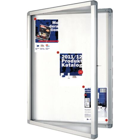Karat – Tableau d'affichage vitrine 68 x 73 cm – 6 x A4 – Aluminium anodisé argent – Surface magnétique et inscriptible – Porte battante résistante aux chocs