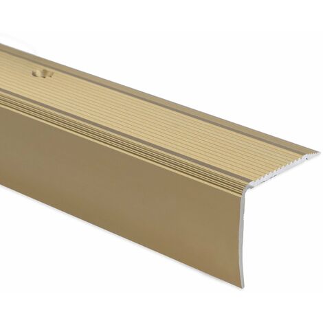 Karat – Seuil d'escalier en aluminium pré-percé 90 cm – Nez de marche L 30 x 20 mm – Finition or – Installation facile avec accessoires inclus