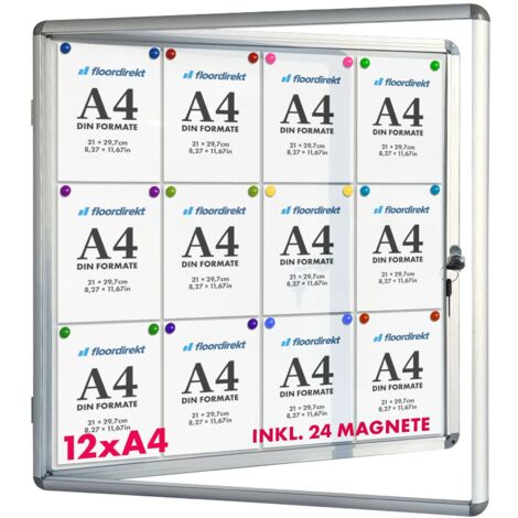 Floordirekt – Tableau d'affichage vitrine 94 x 98 cm – Surface magnétique inscriptible – Cadre aluminium avec porte acrylique – 24 aimants inclus - CM 12 X