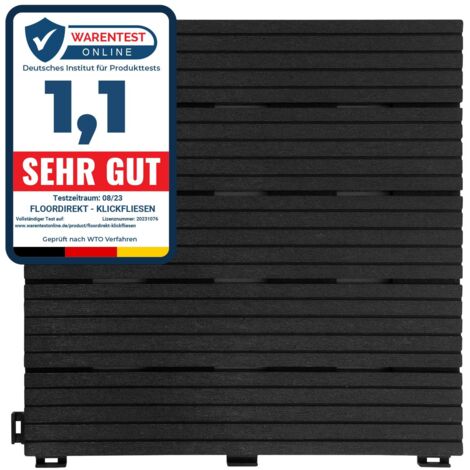 Floordirekt – Dalle extérieure claire anthracite 30 x 30 cm – Caoutchouc et PP – Système de clic – Résistante aux intempéries