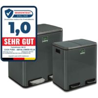 Casa Pura – Poubelle à pédale 2 x 30 litres – Système de séparation des déchets – Amortisseur de fermeture – Acier inoxydable anthracite