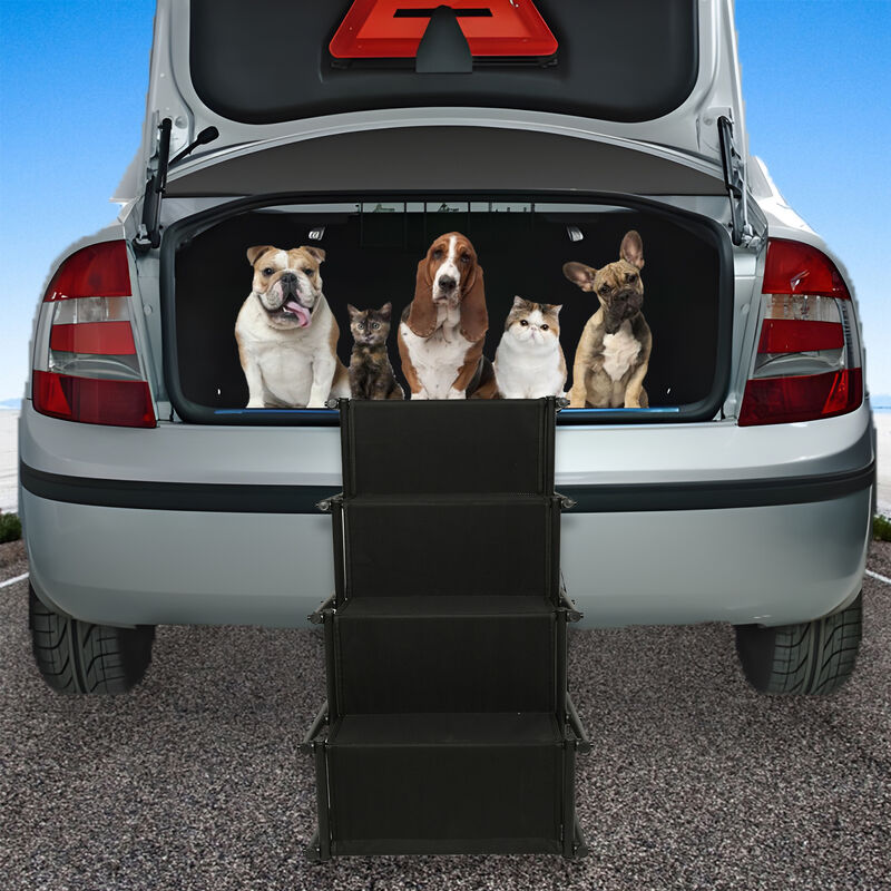 4 Stufen Auto Hundetreppe für kleine Hunde,Haloyo®,Hunderampe Auto  Klappbar,Stabil und rutschfest Hundeautorampe,Schwarz