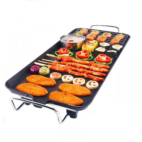 Haloyo Elektrogrill Tischgrill Für Balkon, Kontaktgrill Elektro Barbecue Grill, Antihaftbeschichtung, grill Grillplatte,Tischgrill für Fleisch, Fisch und Gemüse, Schwarz