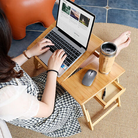 Bambus Betttisch Klappbar,Laptoptisch,Klapptisch,Lapdesk  Laptop,Hhenverstellbar,Frhstck Tisch,fr Bett Sofa Boden,Holzfarbe,66 x  30 x 35cm