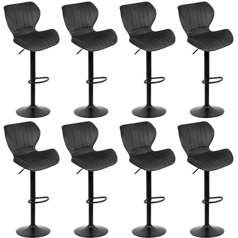 Haloyo 8er-Set Barhocker, Hochstuhl, höhenverstellbar, 360° drehbar, mit Rückenlehne und Fußstütze, Chrombasis, Samt, Dunkelgrau (1/5)