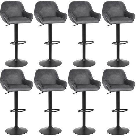 Haloyo 8er-Set Barhocker, Hochstuhl, 360° drehbar, höhenverstellbar, mit Rückenlehne und Fußstütze, Samt, Dunkelgrau (1/5)