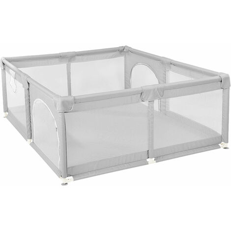 Haloyo 150 x 150 cm Baby-Laufstall, faltbarer Kinder-Laufstall, Baby-Laufstall mit atmungsaktivem Netz an vier Seiten, Kinder-Aktivitätszentrum, Hellgrau