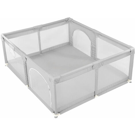 Haloyo 150 x 200 cm Baby-Laufstall, faltbarer Kinder-Laufstall, Baby-Laufstall mit atmungsaktivem Netz an vier Seiten, Kinder-Aktivitätszentrum, Hellgrau