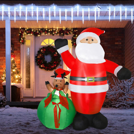 180cm Aufblasbarer Weihnachtsmann Mit Lichtern - Garten Deko Für Draußen