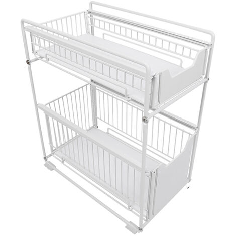 2 Ebenen Haloyo® Spülschrankregal,Schiebe-Schrankkorb,für Zuhause, Bad, Küche,37.4 x 26.5 x 44cm,Weiß