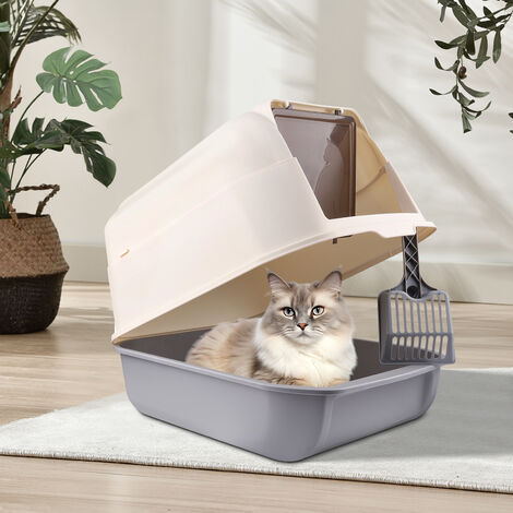 Faltbare Katzentoilette mit Schublade und Deckel,Haloyo,Katzenklo mit  Ausziehbares Tablett,mit Schaufel,36 x 51 x 34cm,grau