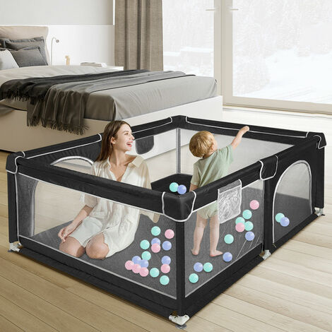 Laufgitter Für Babys 120 X 120 Cm – Faltbar, Mit Tür & Reißverschluss, Saugnapf-Boden (dunkelgrau)
