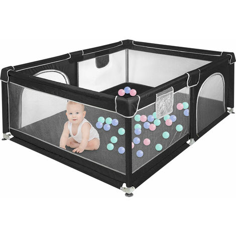 Laufstall Baby,Kinderlaufstall,Haloyo®,Baby Gitter Laufstall,Oxford-Gewebe Laufgitter Baby,Atmungsaktives Netzdesign,120 x 160 x 66cm,Schwarz (1/5)