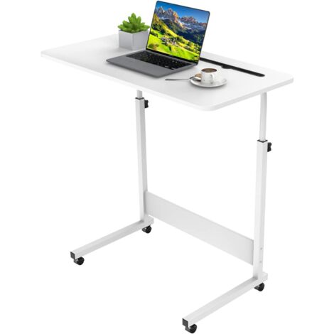 Haloyo® Höhenverstellbarer Rollschreibtisch mit großer Arbeitsplatte für Homeoffice, 80×40×69-89 cm, weiß