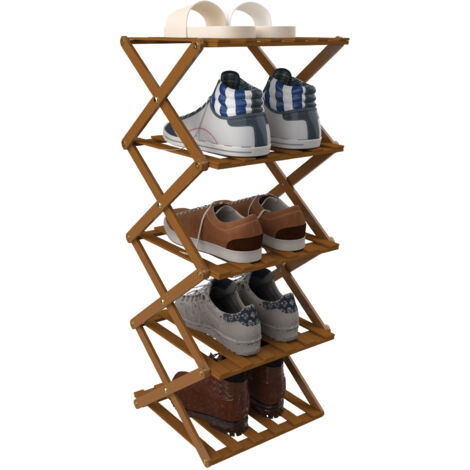 Haloyo 5-stckiges Schuhregal aus Bambus, faltbares Schuhregal aus Bambus,  fr Flur, Schrank, Braun