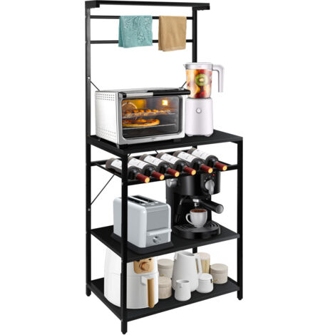 Haloyo® 4-stufig Küchenregal mit 8 Haken Industriedesign Standregal für Arbeitsplatte aus Metallrohren 59x40x143cm Schwarz (1/5)