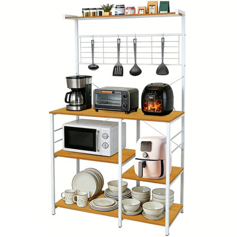 Haloyo® 5-stufig Küchenregal mit 4 Haken Industriedesign Standregal für Arbeitsplatte aus Metallrohren 40x90x168cm Walnussholzfarbe (1/5)