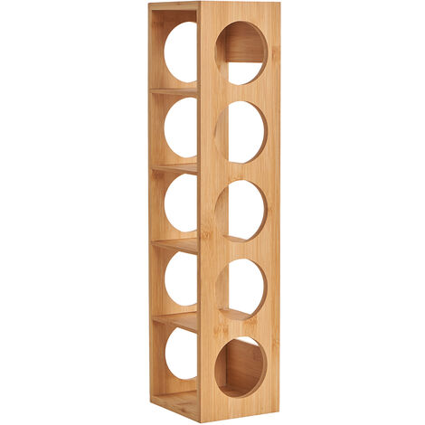 Weinregal aus Bambus 13,5 x 12 x 53 cm Flaschenhalter mit 5 Fächern Holzregal für Wein Flaschenregal modern Regal für Getränke Weinhalter zur waagerechten Lagerung stapelbar, natur
