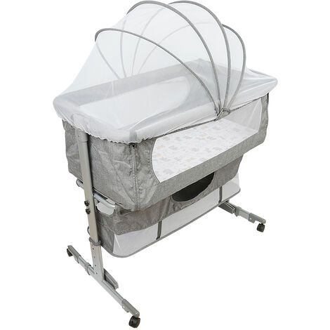 Beistellbett Babybett Wickeltisch Wickelregal Babywiege mit Matratze Rollen Mückennetz höhenverstellbar Wickelstation Wickelkommode 93  57  71-88 cm- schwarz (1/5)